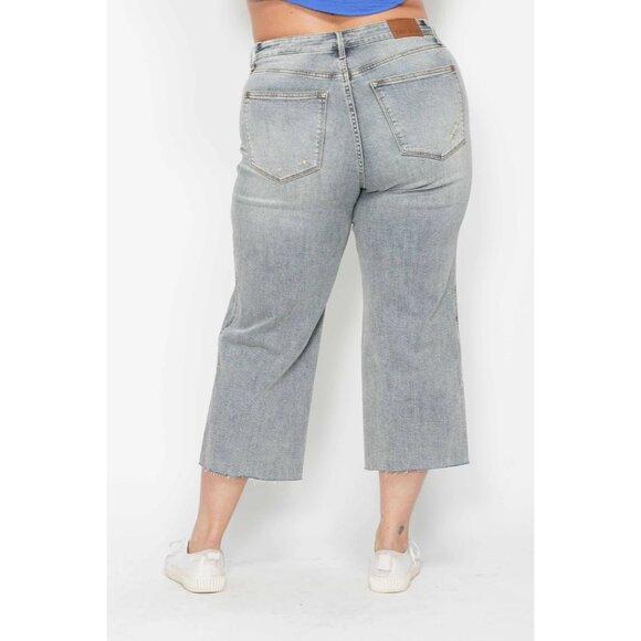 Judy Blue Mid Rise Tummy Control Raw Hem Crop Wide Leg Jean - Size 22W - Picture 3 of 14